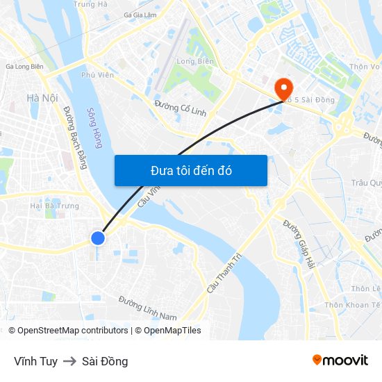 Vĩnh Tuy to Sài Đồng map