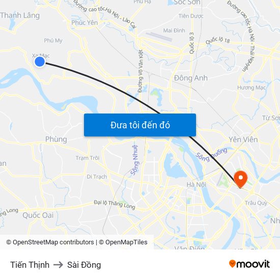 Tiến Thịnh to Sài Đồng map