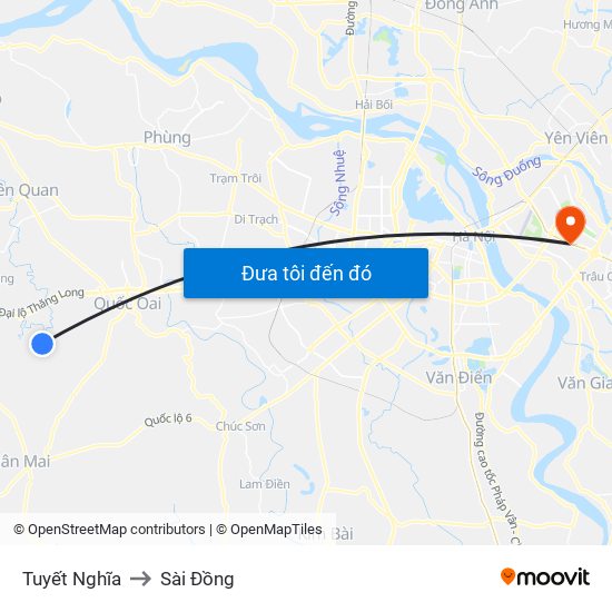 Tuyết Nghĩa to Sài Đồng map