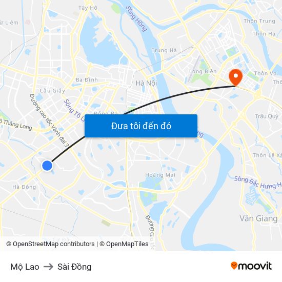 Mộ Lao to Sài Đồng map