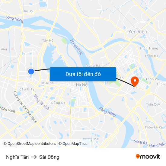 Nghĩa Tân to Sài Đồng map