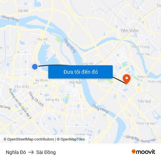 Nghĩa Đô to Sài Đồng map