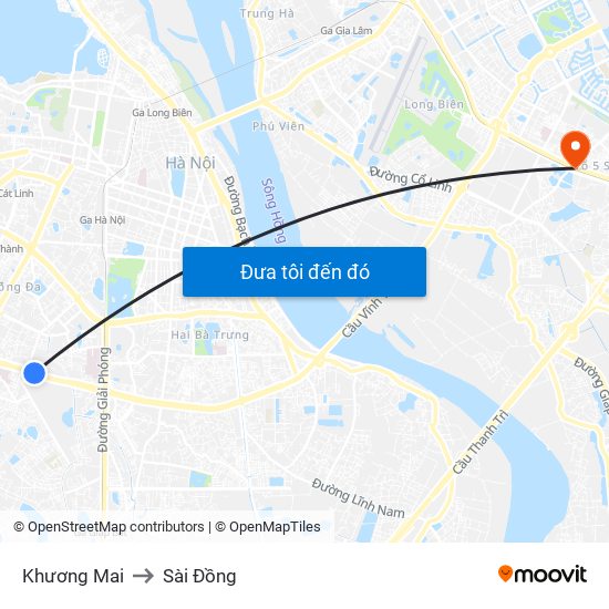 Khương Mai to Sài Đồng map