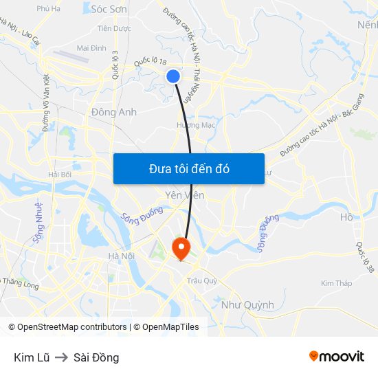 Kim Lũ to Sài Đồng map