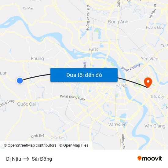 Dị Nậu to Sài Đồng map