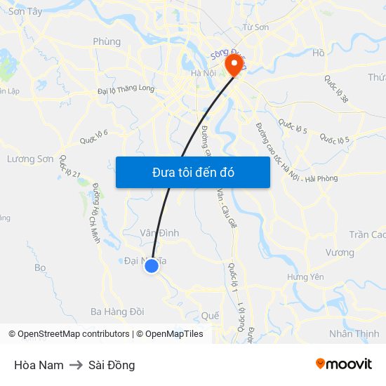 Hòa Nam to Sài Đồng map