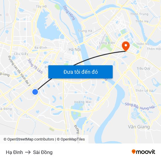 Hạ Đình to Sài Đồng map