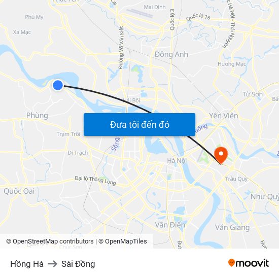 Hồng Hà to Sài Đồng map