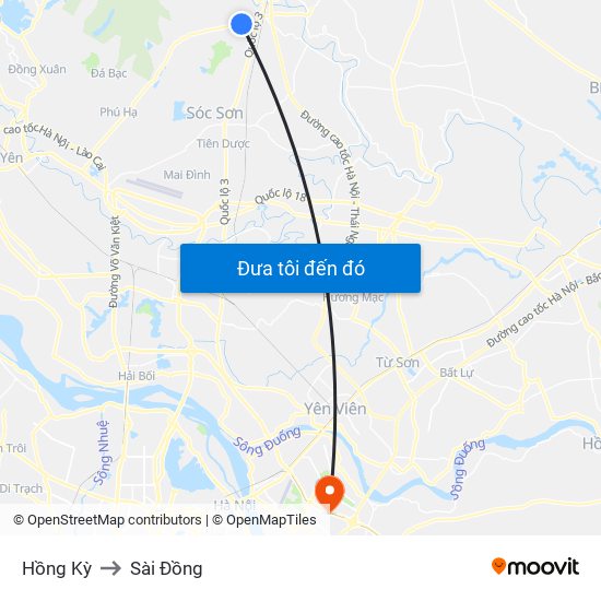 Hồng Kỳ to Sài Đồng map