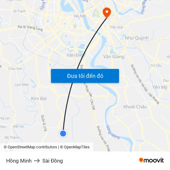 Hồng Minh to Sài Đồng map