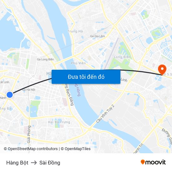 Hàng Bột to Sài Đồng map