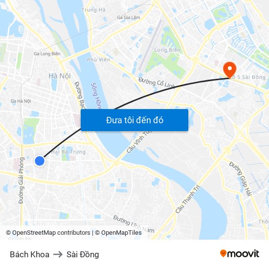Bách Khoa to Sài Đồng map