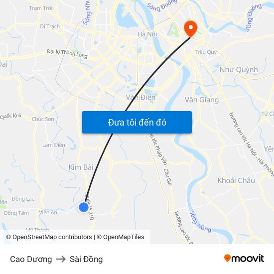 Cao Dương to Sài Đồng map
