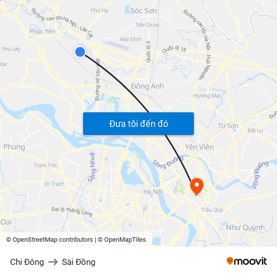 Chi Đông to Sài Đồng map