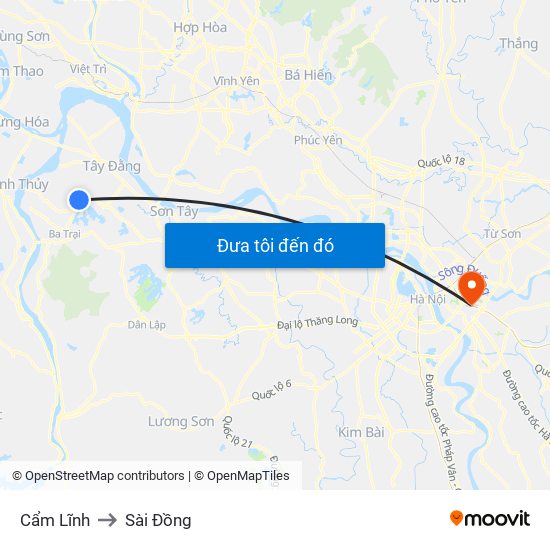 Cẩm Lĩnh to Sài Đồng map