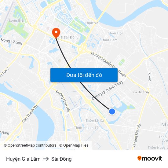 Huyện Gia Lâm to Sài Đồng map
