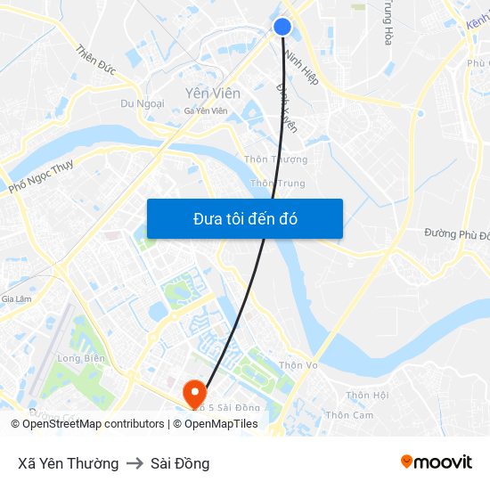 Xã Yên Thường to Sài Đồng map