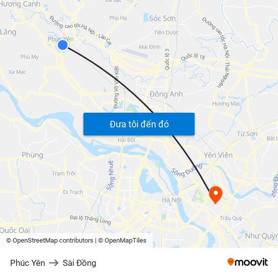 Phúc Yên to Sài Đồng map