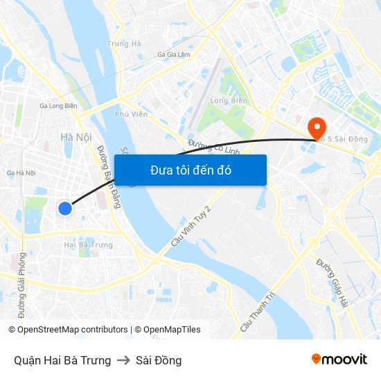 Quận Hai Bà Trưng to Sài Đồng map