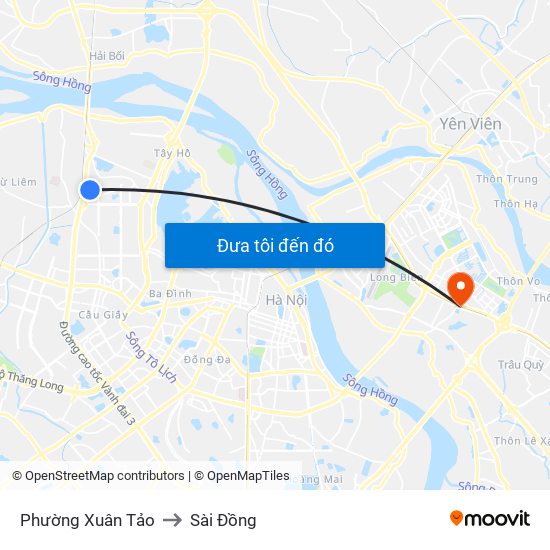 Phường Xuân Tảo to Sài Đồng map