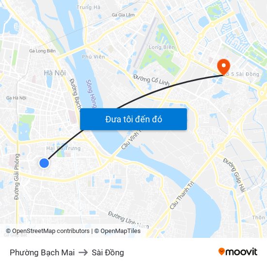 Phường Bạch Mai to Sài Đồng map