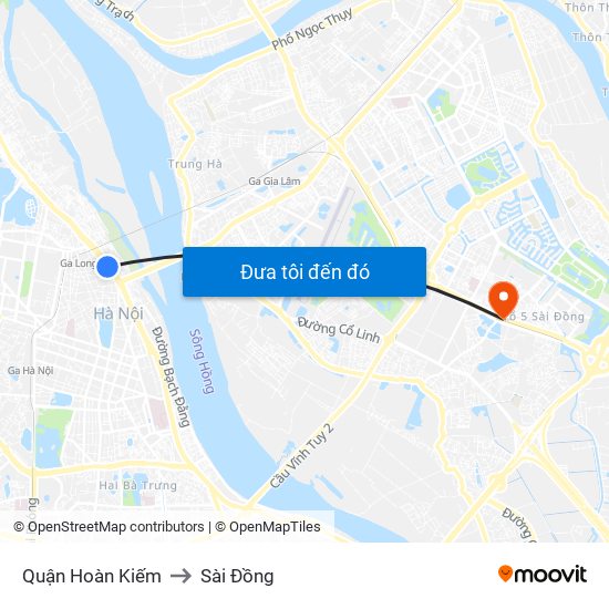 Quận Hoàn Kiếm to Sài Đồng map