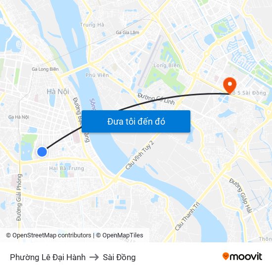 Phường Lê Đại Hành to Sài Đồng map