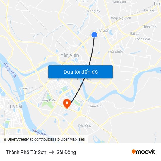 Thành Phố Từ Sơn to Sài Đồng map