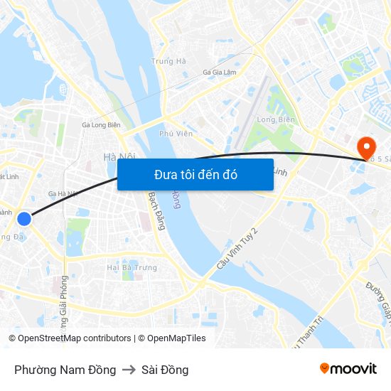 Phường Nam Đồng to Sài Đồng map