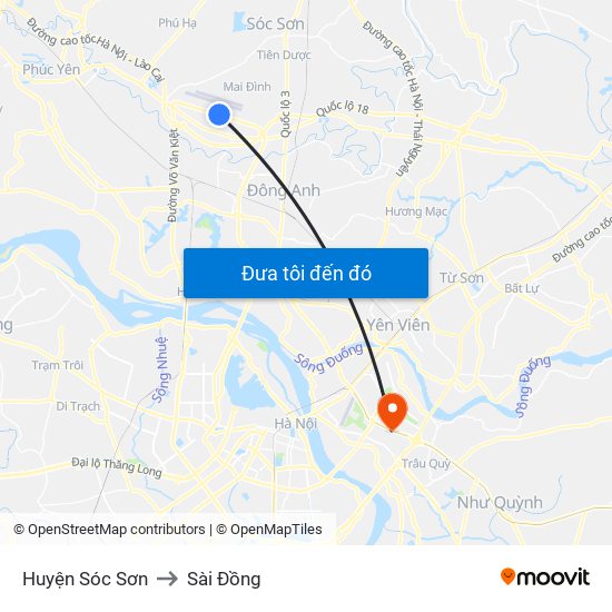 Huyện Sóc Sơn to Sài Đồng map