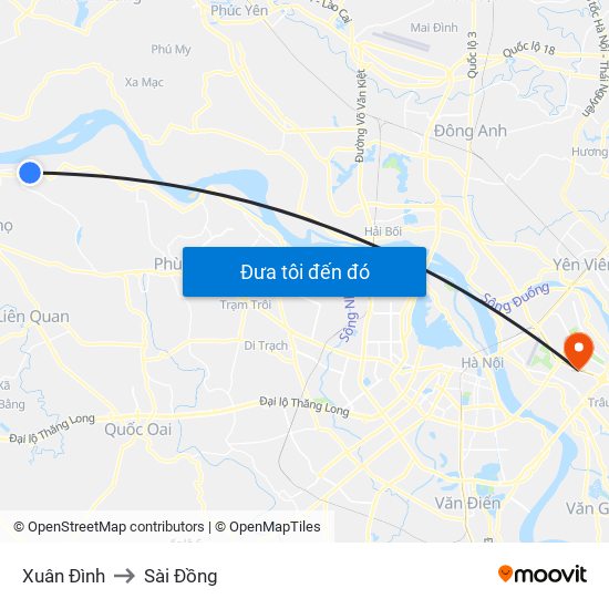 Xuân Đình to Sài Đồng map