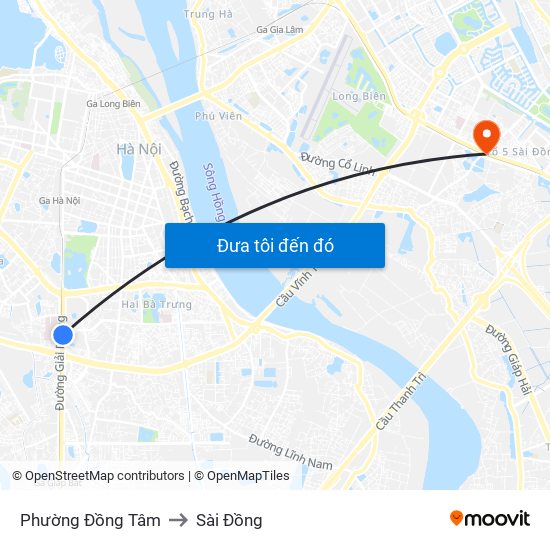 Phường Đồng Tâm to Sài Đồng map