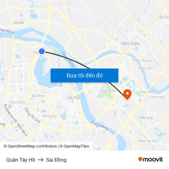 Quận Tây Hồ to Sài Đồng map
