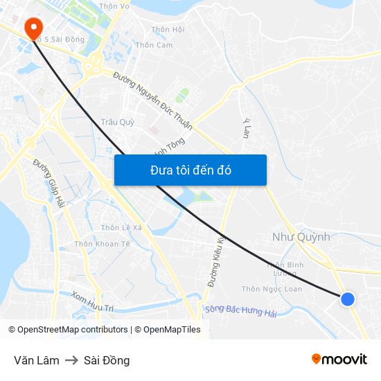 Văn Lâm to Sài Đồng map