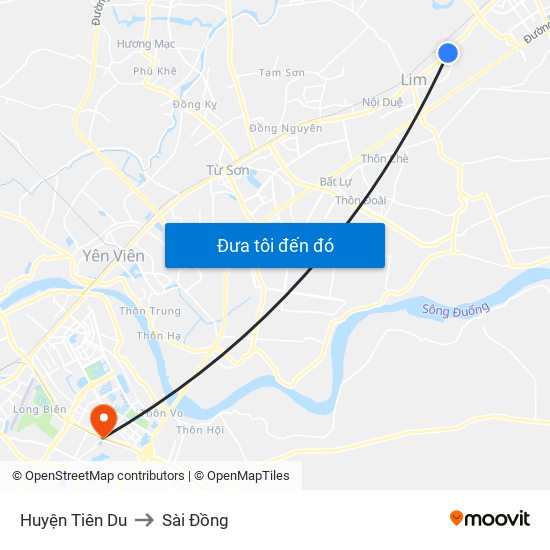Huyện Tiên Du to Sài Đồng map