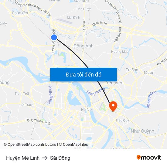 Huyện Mê Linh to Sài Đồng map