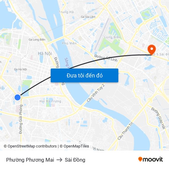 Phường Phương Mai to Sài Đồng map