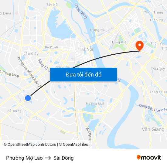 Phường Mộ Lao to Sài Đồng map