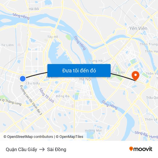 Quận Cầu Giấy to Sài Đồng map