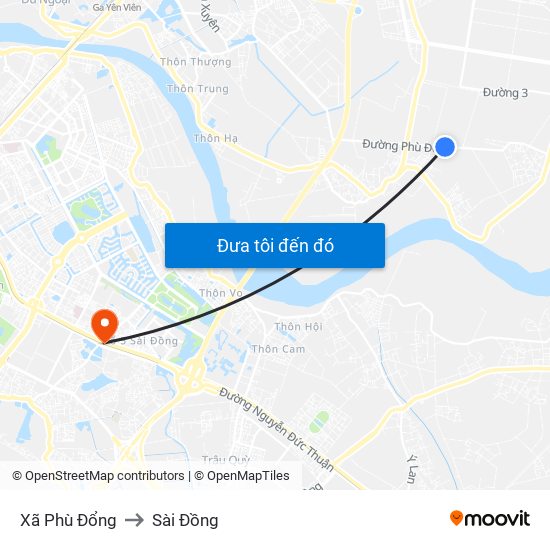Xã Phù Đổng to Sài Đồng map