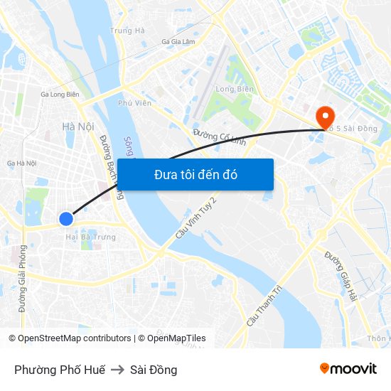 Phường Phố Huế to Sài Đồng map