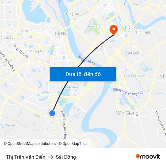 Thị Trấn Văn Điển to Sài Đồng map