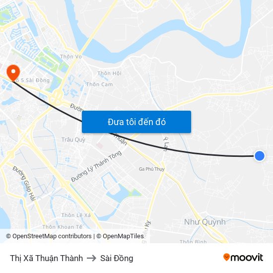 Thị Xã Thuận Thành to Sài Đồng map