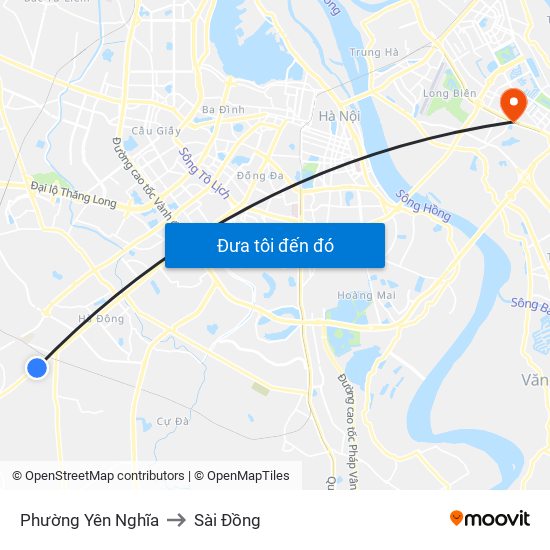 Phường Yên Nghĩa to Sài Đồng map