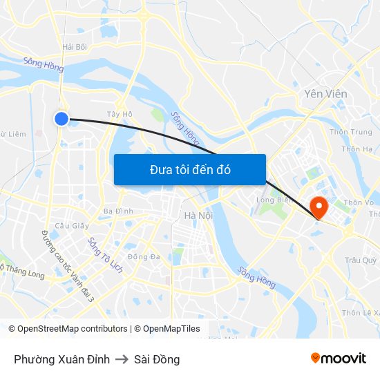 Phường Xuân Đỉnh to Sài Đồng map