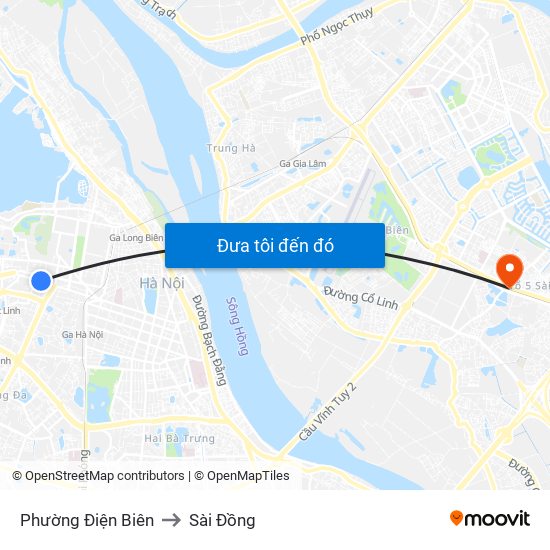 Phường Điện Biên to Sài Đồng map