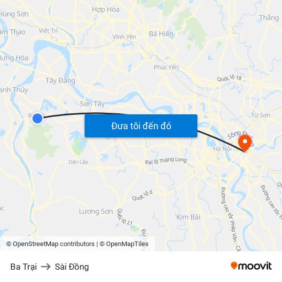 Ba Trại to Sài Đồng map