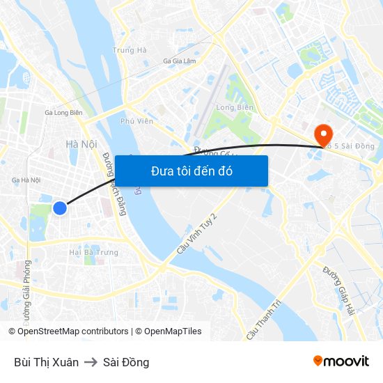 Bùi Thị Xuân to Sài Đồng map