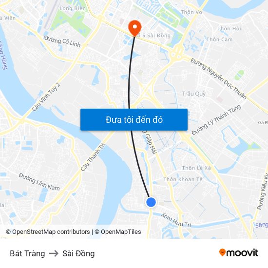 Bát Tràng to Sài Đồng map