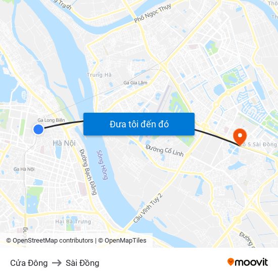 Cửa Đông to Sài Đồng map